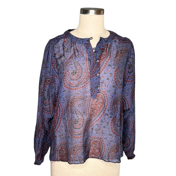 ALEX MILL Easy Popover Blouse Paisley Purple Red Women's Size Medium Sheer Knit - Picture 1 of 6